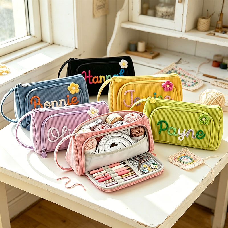 Personalized Big Capacity Crochet Tool Storage Bag Custom Name Corduroy Tool Storage Bag Multi Functional Crochet and Organizer Pouch Crochet Tool Storage Holder Colorful Organizer Women Bag