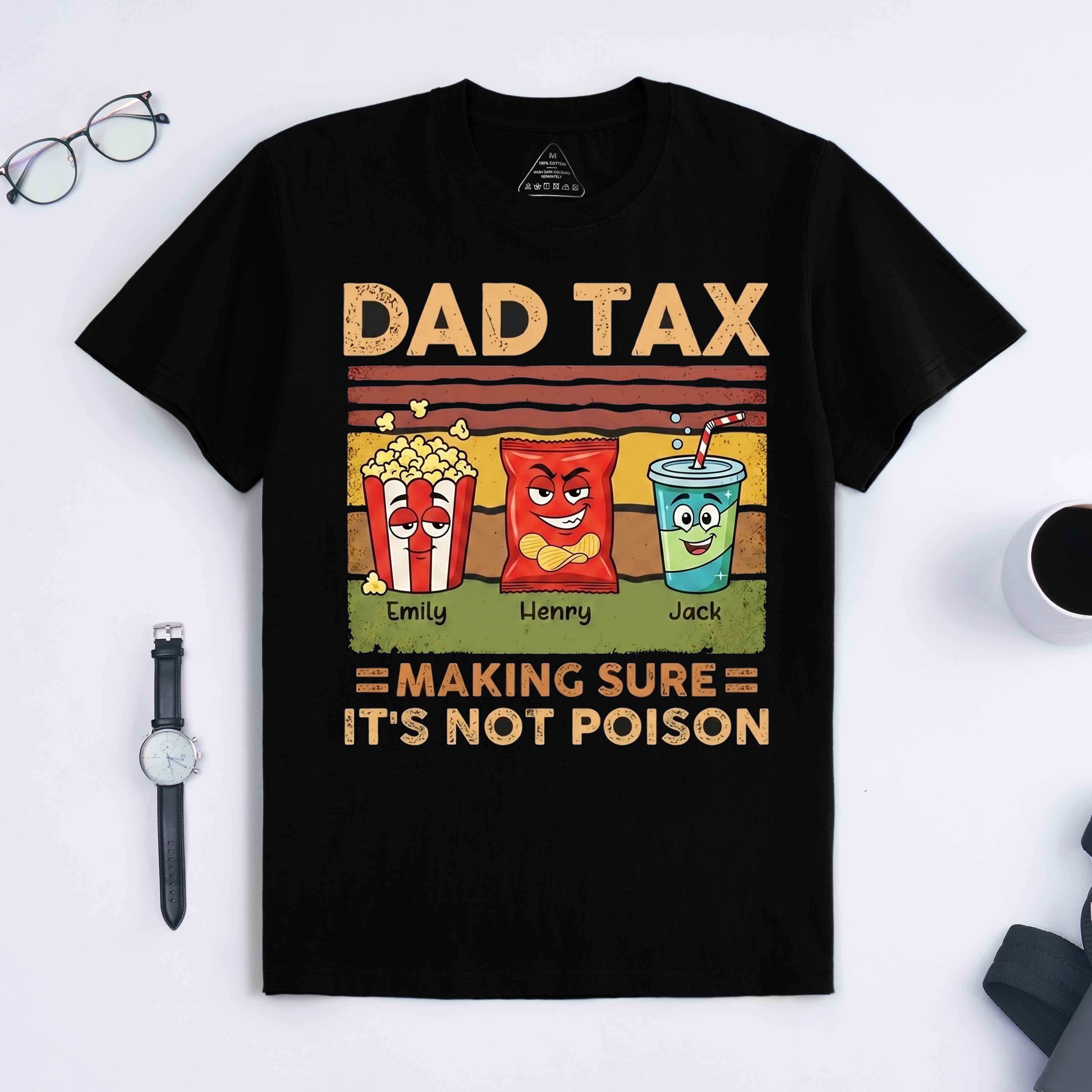 Personalized Dad Tax Shirt Custom Dad T Shirt with 1-6 Kids Names Fathers Day Birthday Gift for Him