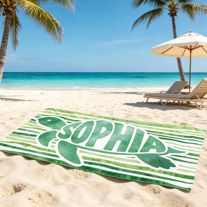 Personalized Ocean Wave Name Graphic With Animal Motif For Kids Summer Swim Pool And Sea Adventure Beach Towel