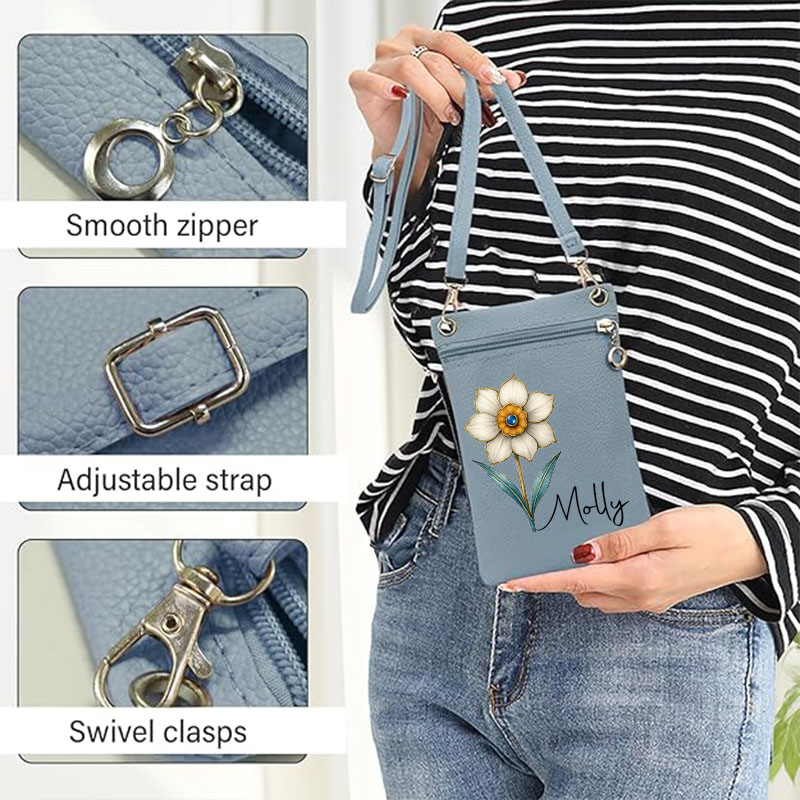 Personalized Crochet Tool Organizer Leather Custom Name with Birth Flower Bouquet Storage Case Multifunctional Crochet Kit with Lanyard