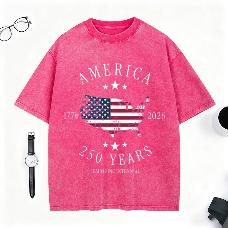 America 250th Anniversary 1776-2026 Vintage Washed T-Shirt - Patriotic USA Map Flag Graphic Tee
