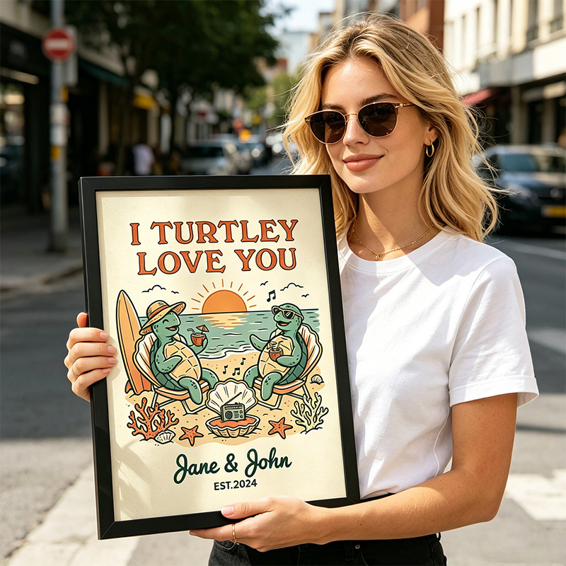 Personalized I Turtley Love You Couple Wall Art Couple Canvas Print Poster Romantic Love You Longer Wall Decor Anniversary  Gift Couple Turttle Home Decor