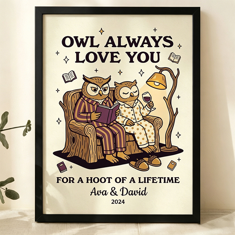 Personalized Owl Always Love You Couple Wall Art Couple Canvas Owl Print Poster Romantic Love You Longer Wall Decor Anniversary  Gift Couple Owl Home Decor