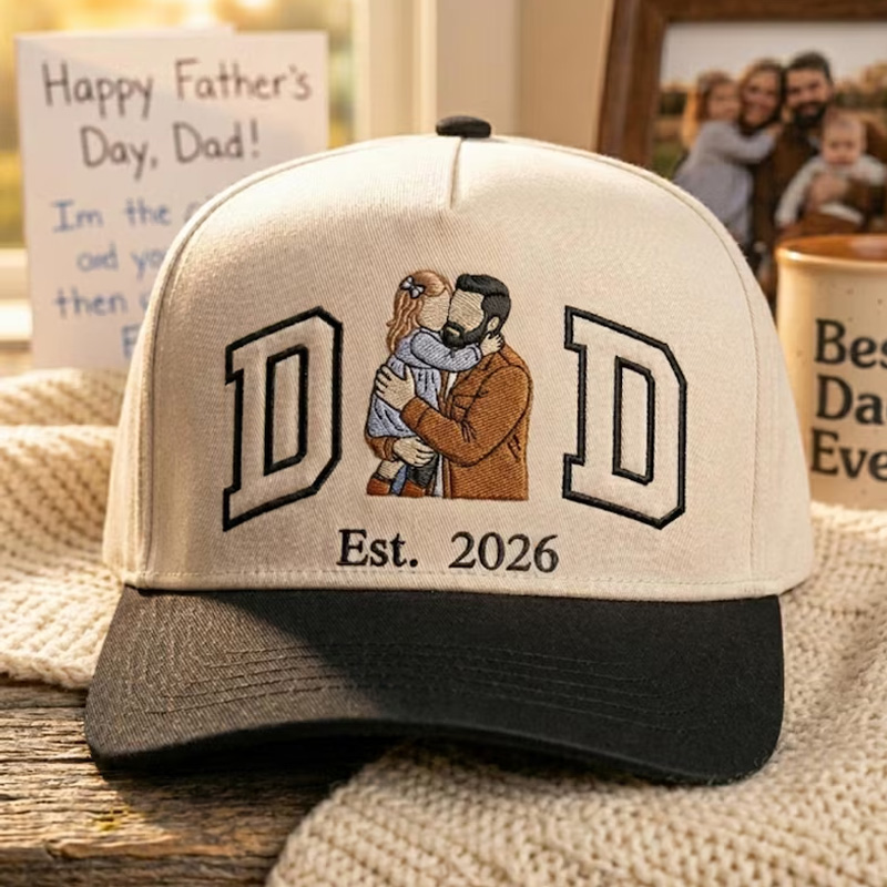 Personalized Portrait Embroidered Dad Hat Father's Day Gift For Dad Custom Dad Photo Hat Gift For Him Dad Est Embroidery Hat
