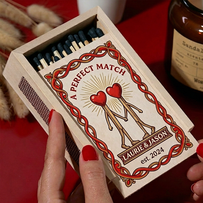 Personalized Couple Matchbox Custom Date Night Matchbox Christmas Dinner Matchbox without Match Wedding Gift for Couple Anniversary Gift Matchbox 