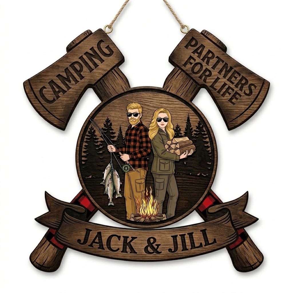 Personalized Camping Partners for Life Couple Camping Sign with Names Acrylic Camping Sign Over Print Camping Couple Gift Idea
