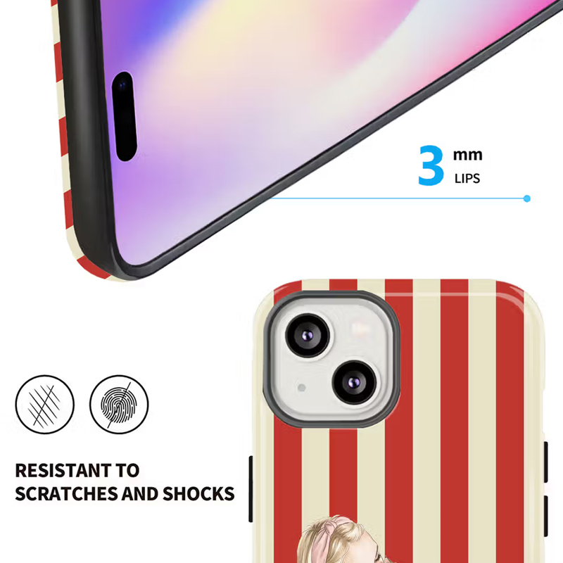 Personalized Retro Stripe Photo Phone Case for iPhone with Name Daily Use Birthday Gift for Family Friend