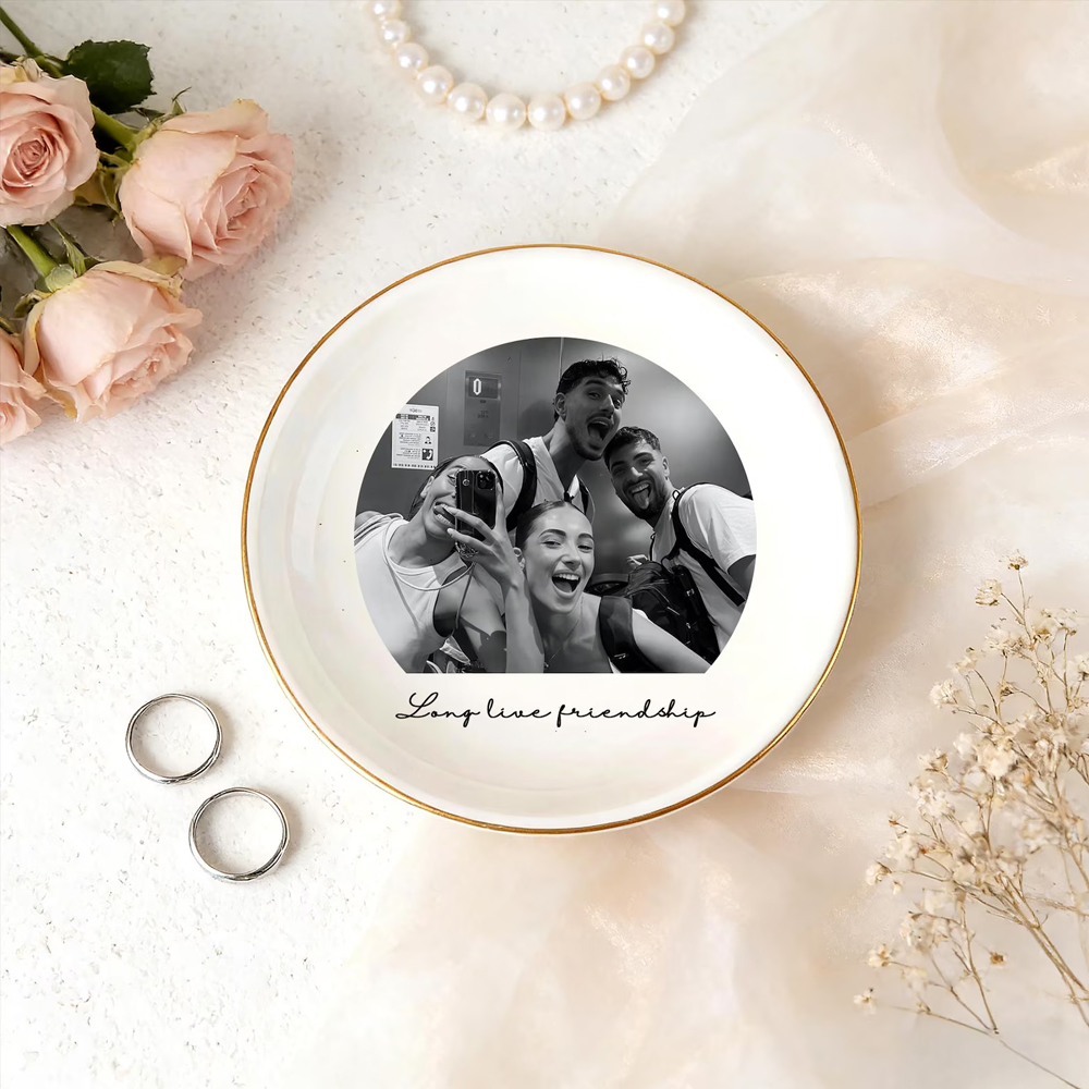 Personalised Photo Trinket Dish With Custom Jewelry Ring Dish, Wedding Gift, Bridesmaid Proposal, Trinket Tray for Best Friend, Bestie