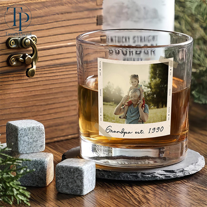 Personalized Photo Dad Est Whiskey Glass Grandpa Gift Dad Glass Gifts For Him Portrait Photo Grandpa Glass New Dad Gifts