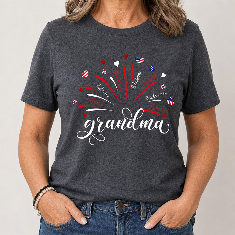 Personalized Firework USA Flag Grandma And Kids Shirt America 250th Shirt For Patriotic Nana Gigi Mimi 4th of July Independence Day Gift