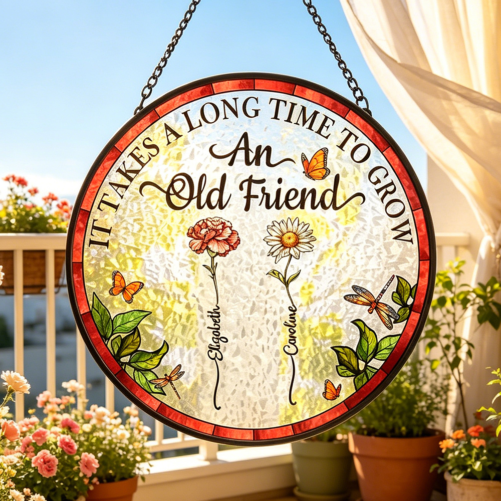  Personalized Stained Glass Window Hanging Suncatcher Birth Flower Grow An Old Friend for Best Friend