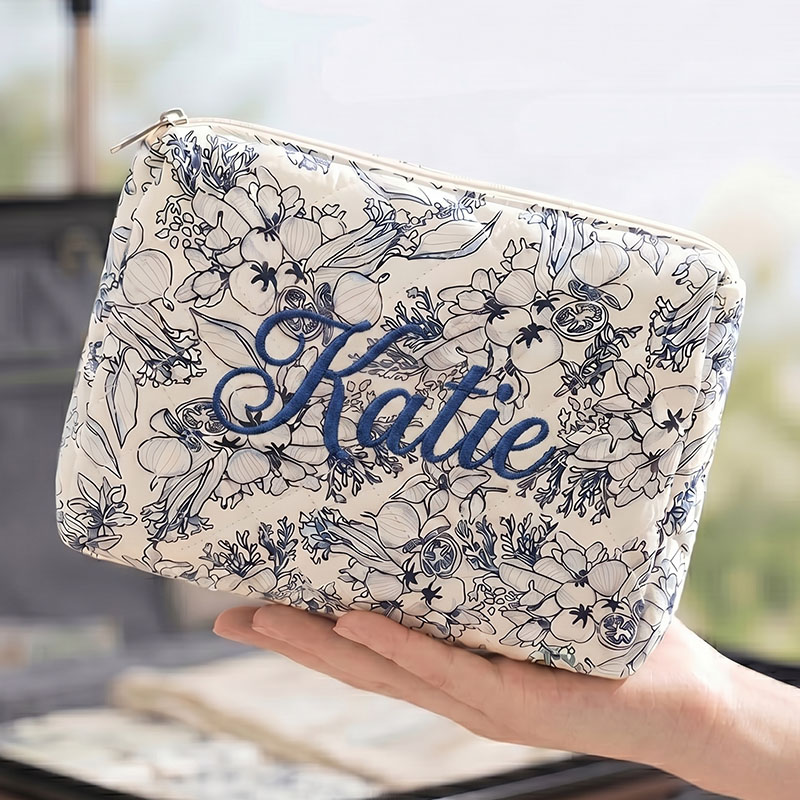 Personalized Embroidered Cotton Quilted Crochet Tool Storage Bag Large Small  Floral Crochet Tool Storage Bag Set Cute Coquette Pouch for Purse Aesthetic Cloth Flower Storage Bag Organizer
