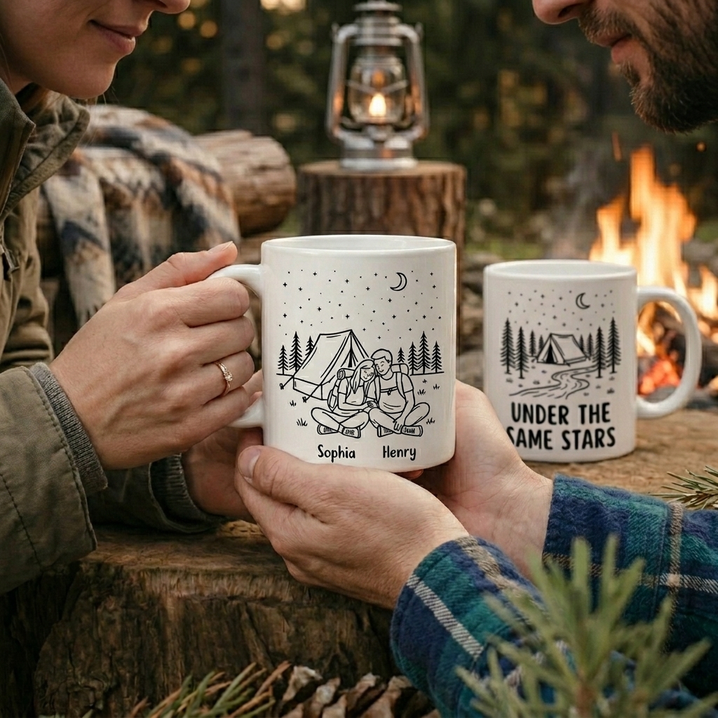 Personalized Under the Same Stars Couple Gift Personalized Enamel Mug Anniversary Camping Gift Custom Outdoor Coffee Cup Partners for Life