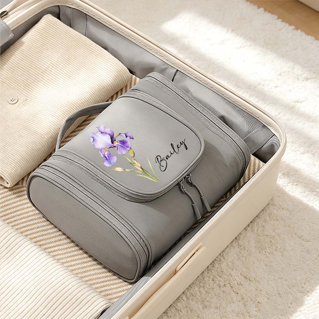 Personalized Crochet Storage Bag Water Resistant Crochet Storage Bag with Hanging Hook Custom Name with Birth Flower Crochet Tool Storage Bag Portable Storage Bag Large Capacity Multiple Pockets Organizer Bag