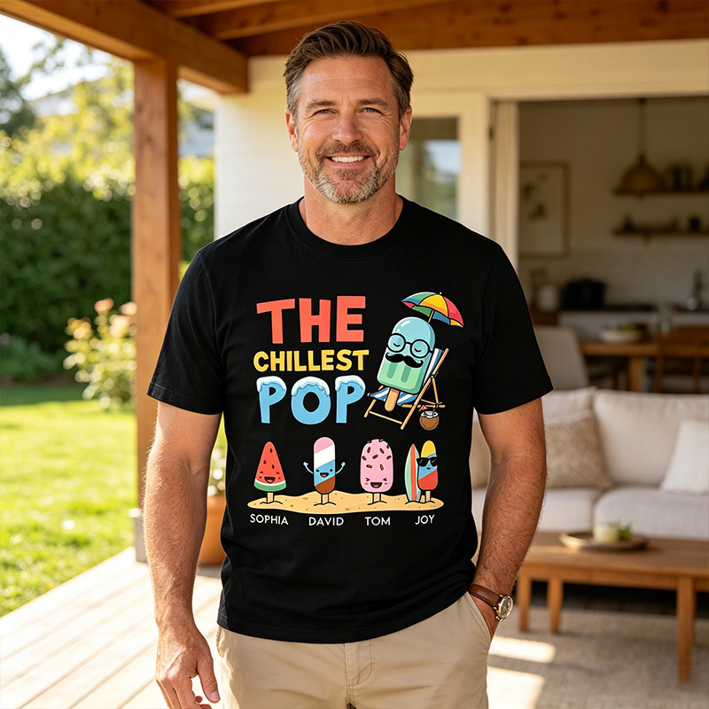 Personalized The Chillest Pop Shirt Custom Dad T-Shirt with Kids Names Birthday Gift Father's Day Gift For Grandpa Dad
