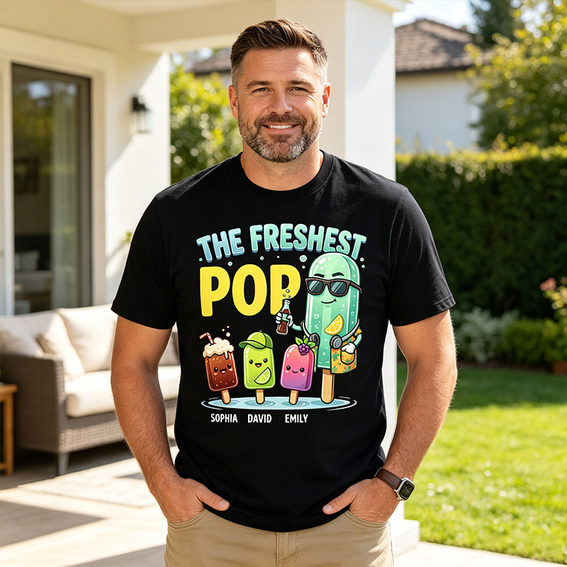 Personalized The Freshest Pop Shirt Custom Papa T-Shirt with Kids Names Birthday Gift Father's Day Gift For Grandpa Dad