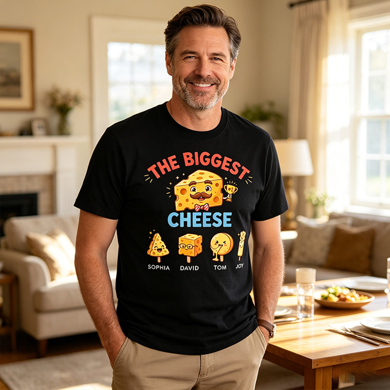 Personalized The Biggest Cheese Shirt Custom Dad T-Shirt with Kids Names Birthday Gift Father's Day Gift For Grandpa Dad