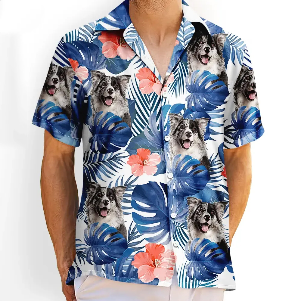 Personalized Photo Hawaiian Shirt Custom Photo Tropical Leaves Funny Family Pet Face