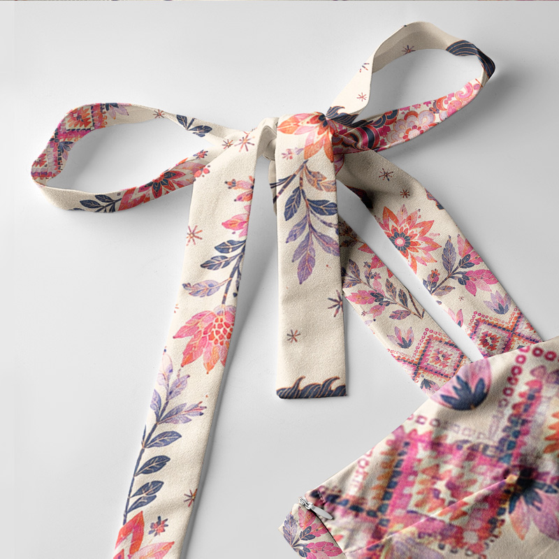 Personalized Boho Ethnic Horse Floral Print Bow Tie Strap Sweetheart Neck Maxi Dress For Summer Southwest Vacation Beach Honeymoon