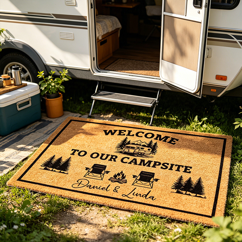 Personalized Camp Lover Doormats Welcome To Our Campsite Doormat Personalized Name Welcome Mat Couples Gift Cute Doormat Gift for Her