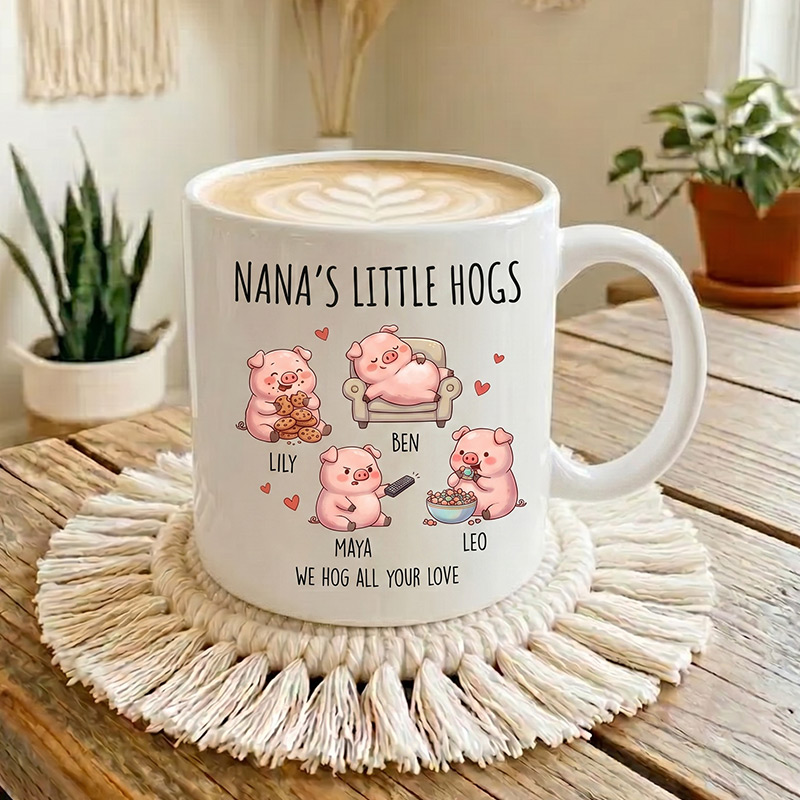 Personalized Nana's Little Hogs Mug Custom Mug with 1-6 Kids Names Gift Birthday For Nana Christmas Gift