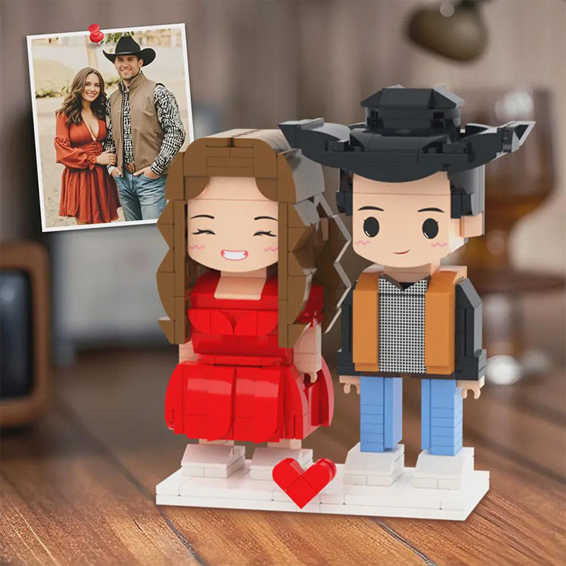 Personalized Brick Figure with Photo Custom Building Block Gift for Couple 2 Person Brick Figures with Easel Frame Personalized Building Block Brick Me Figure Photo Puzzle Toy Keepsake for Couples Friends