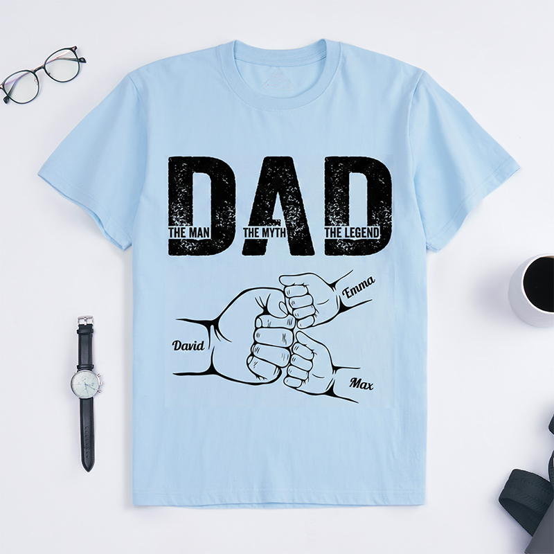Personalized Dad Shirt The Man The Myth The Legend Dad Custom Dad T Shirt with 1-9 Kids Names Birthday Gift