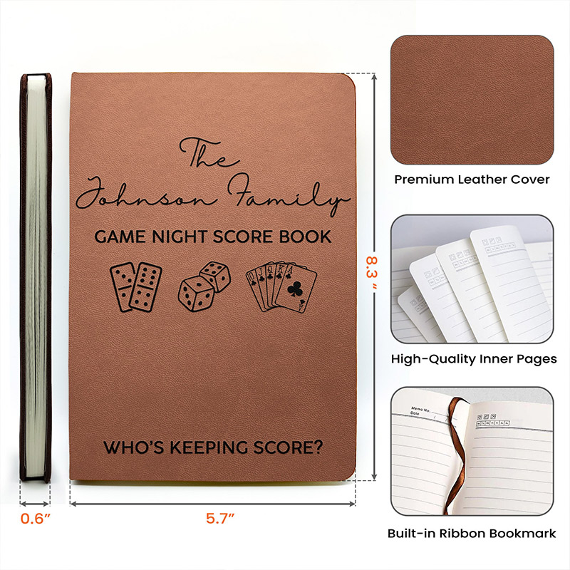 Personalized Game Night Score Book For Family Grandparents Board Game Lover  Custom Leather Journal with Family Name