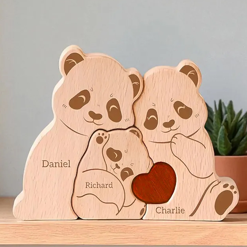 Personalized Wooden Family Puzzle, Mothers Day Gift, Adoption Gift Custom Panda Decor Wooden Keepsake Family Gift