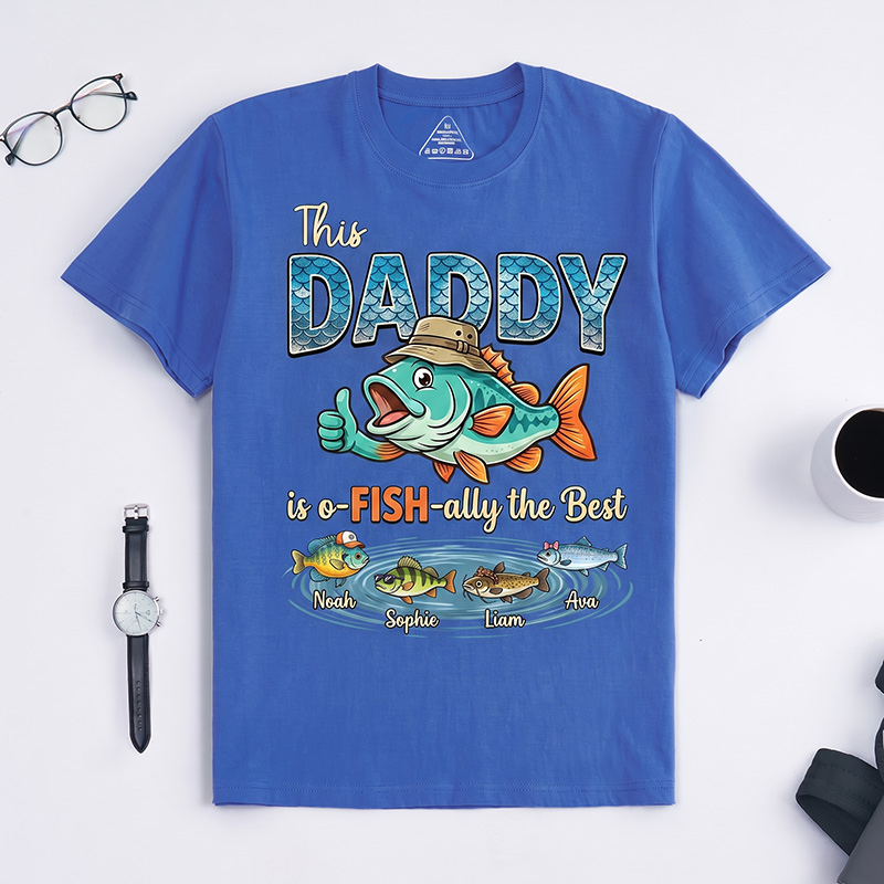 Personalized This Daddy Is o-FISH-ally the Best Shirt Custom Dad T Shirt with 1-8 Kids Names Dad Birthday Gift for Him