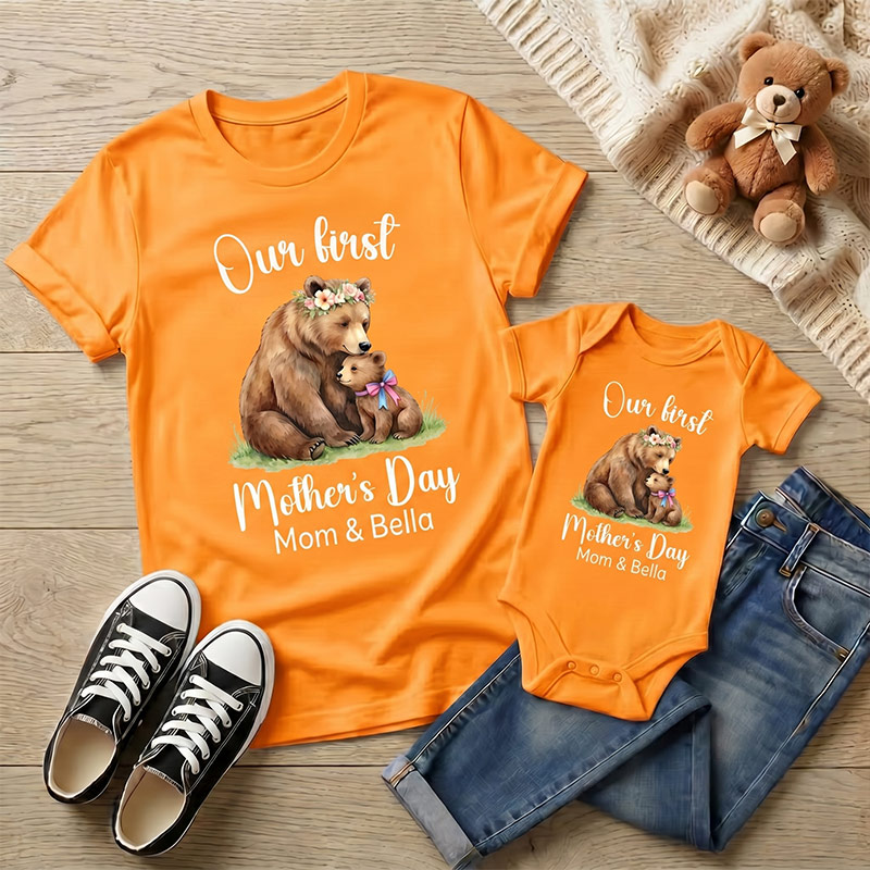 Personalized Our First Mother's Day Shirt Mommy and Me Funny Shirt Mom Baby Matching Shirts New Mom Gift