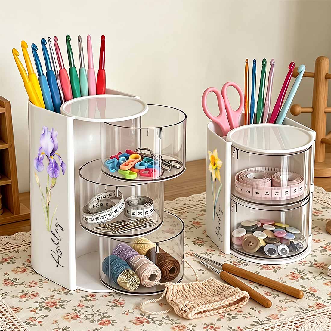 Rotary Crocheting Tools Storage Box Transparent Dust Multi Layer Square Crochet Tools Storage Rack