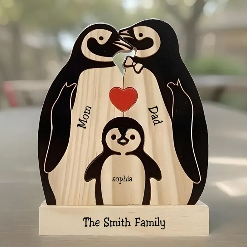 Personalized Wooden Penguin Family Puzzle Wooden Puzzle Gift,Desk Decor