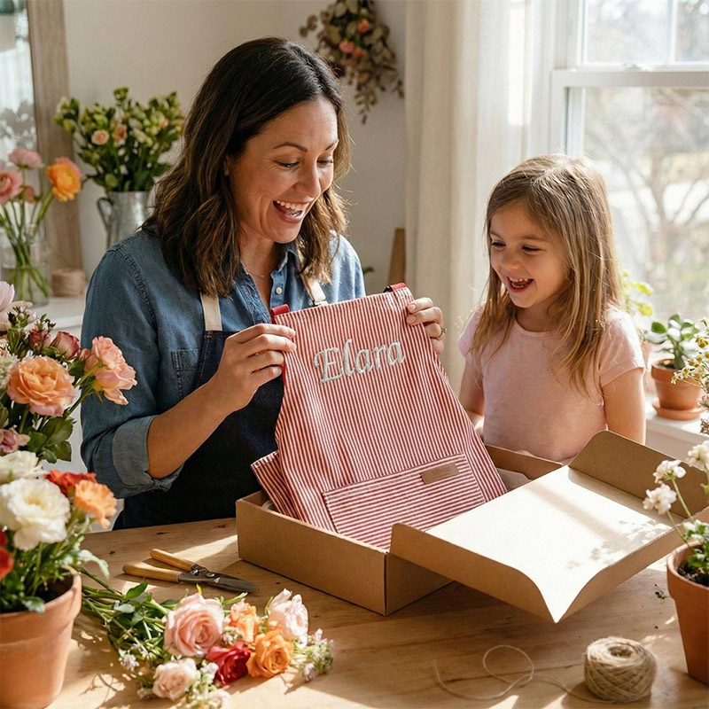 Personalized Mommy and Me Aprons Pink Striped Matching Mother Daughter Baking Gift Set Custom Name Embroidered Kids Chef Outfit Kitchen