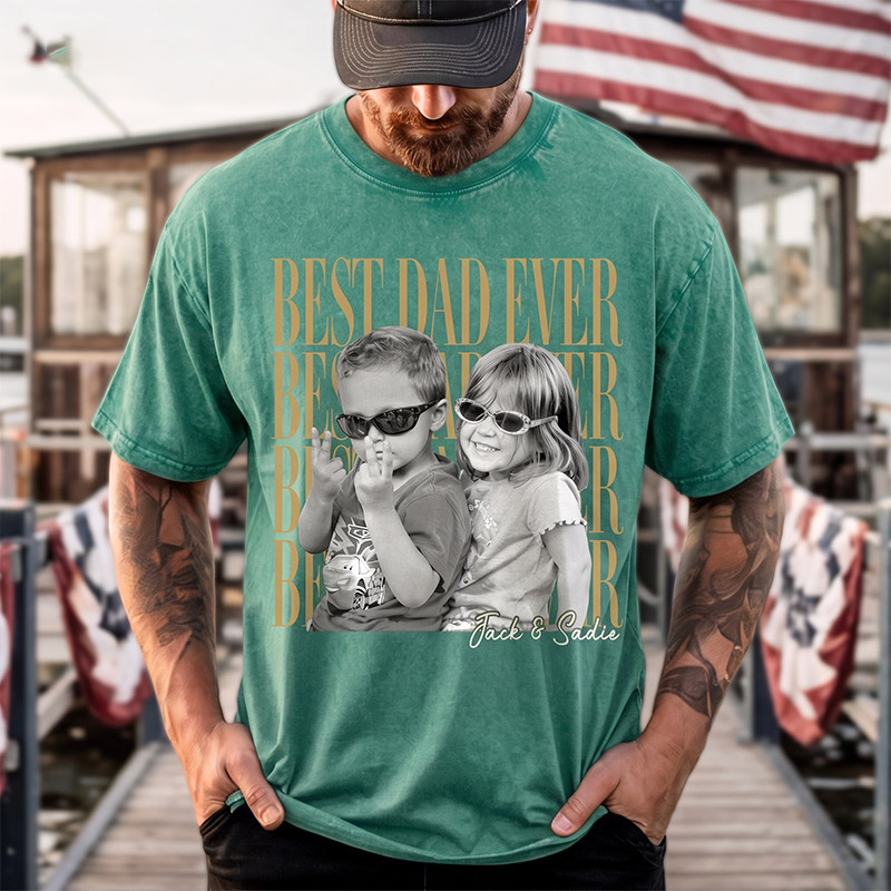 Personalized Dad Vintage Photo Shirt Best Dad Ever Shirt with Kids Photo Funny Dad Shirt Dad Christmas Gift