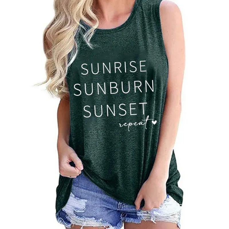 Personalized Sunrise Sunburn Sunset Repeat Tank Top Gym Funny Workout Crop Top for Women Minimalist Shirt for Weightlifting or Fitness Motivation Gym Lover