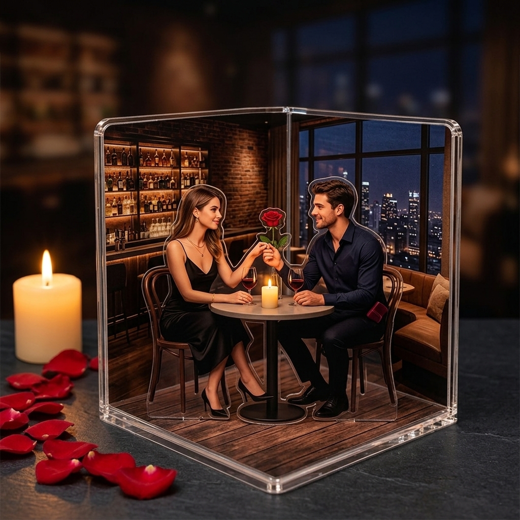 Personalized Acrylic Photo Plaque 3D Couple Figurine Anniversary Gift for Her Romantic Gift Photo to Cartoon Stand Home Decor