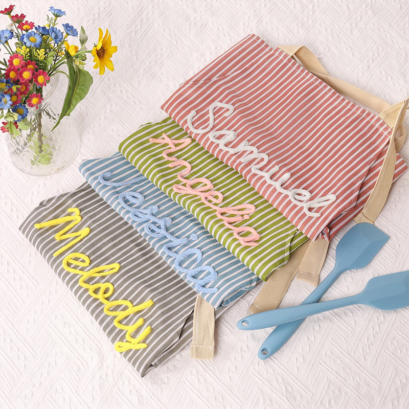 Personalized Striped Cooking Apron with Pocket Mom & Kids Apron Custom Matching Aprons with Pockets Name Kitchen Apron Gift for Cooking