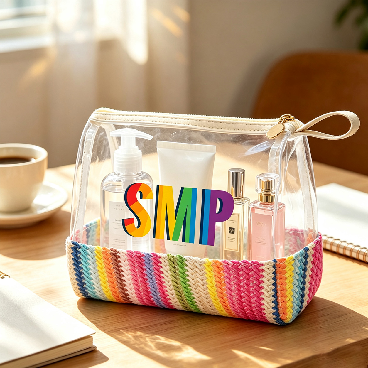 Personalized Straw Clear Handbag Custom Initials Makeup Bag Gift for Her