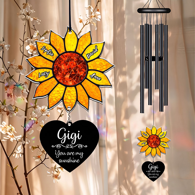 Personalized Nana Sunflower Wind Chime Custom Grandkids Names You are My Sunshine Suncatcher Nana Gift Mom Birthday Gift