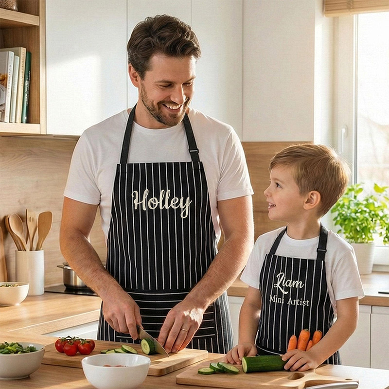 Personalized Embroidered Apron Set Custom Family Baking Gift Mom and Kids Cooking Apron with Name Housewarming Gift