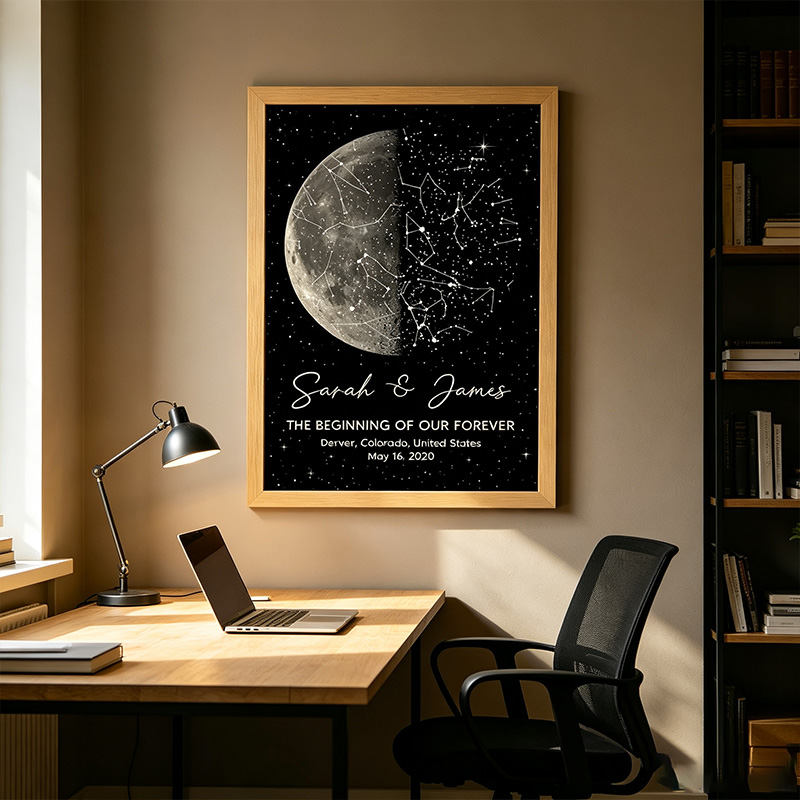Personalized The Night It All Began Custom Moon Phase & Star Map Poster with Name Gift For Couple