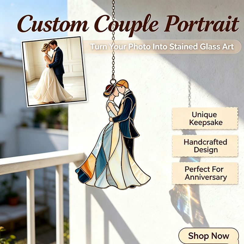 Personalized Couples Portrait Sun Catcher Anniversary Stained Glass Wedding Gift Valentine Gift For Boyfriend Couples