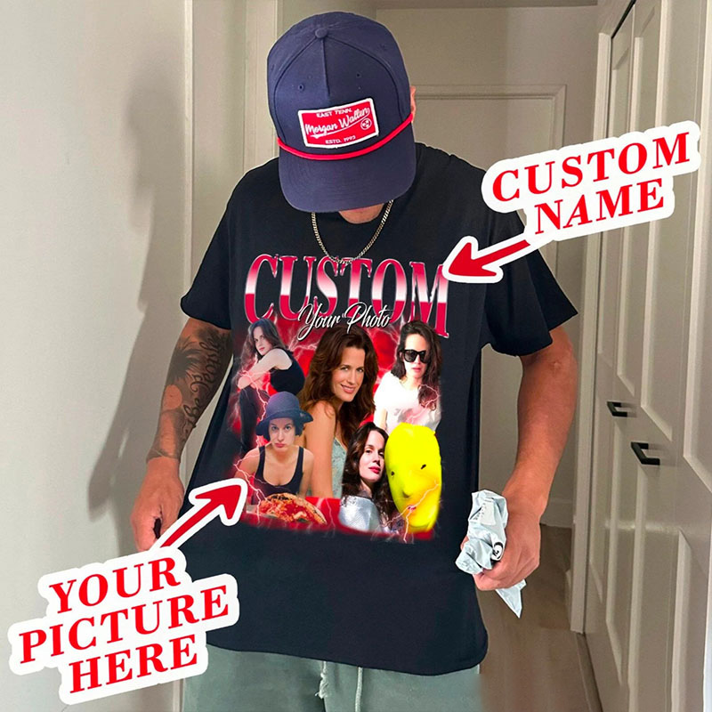 Personalized I Love My Girlfriend Bootleg Style Classic T-Shirt Custom Text Boyfriend Photo Tee Couple Face Rap Style Shirt Valentine's Day Gift for Him Her