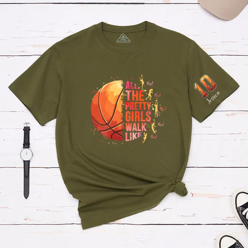 Personalized Basketball T-Shirt with "Pretty Girls Walk Like This" Design and Custom Name & Number