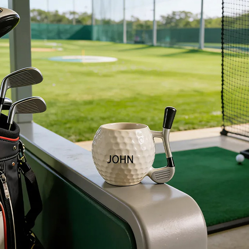 Personalized Golf Ball Coffee Mug with Club Handle and Custom Name for Golf Enthusiasts