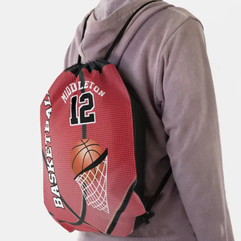 Personalized Basketball Drawstring Bag with Custom Name and Number Design