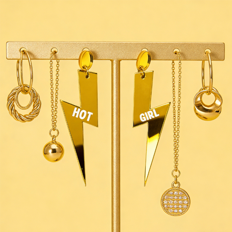 Personalized Multi-Color Lightning Bolt Earrings Edgy Statement Gift for Fashion Girls