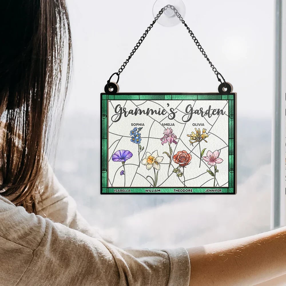 Personalized Nana's Garden Full Of Colors Birth Flower Grandkids - Personalized Window Hanging Suncatcher Ornament