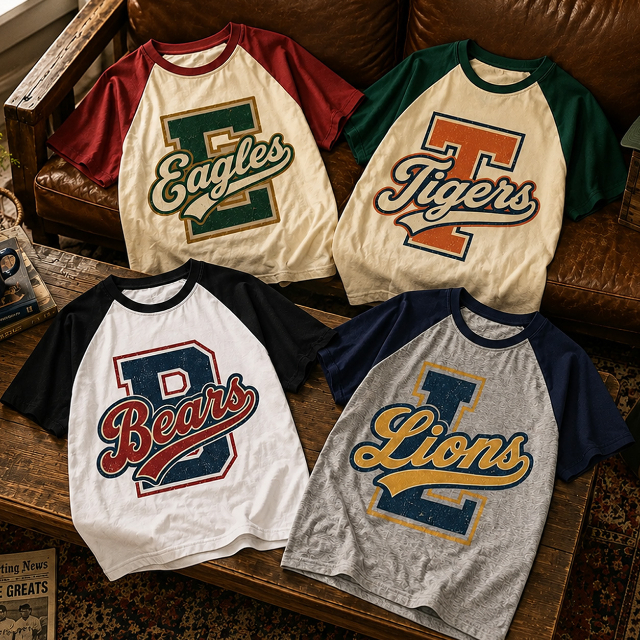 Personalized School Mascot Raglan Baseball T-Shirt Custom Mascot Name Gift for Team Player